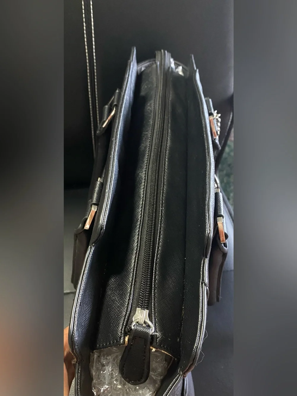 Guess Black Saffiano Tote Bag with Logo Charm